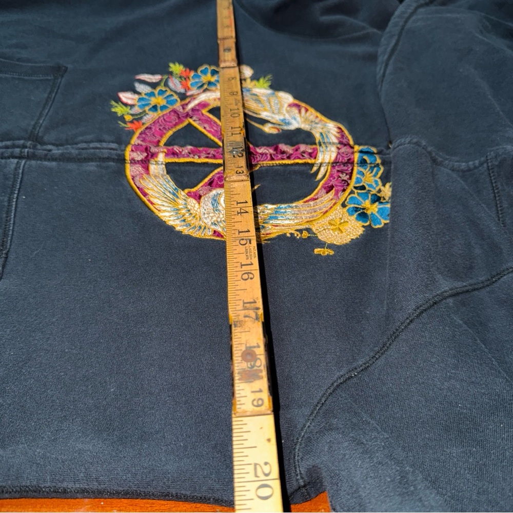 Vintage Lucky Brand Hoodie Women’s Large Black Embroidered Peace Sign Zip Up Y2k - Picture 6 of 9